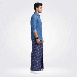999-DNA-Rhino Navy Blue Black & White Print Denim Lungie 999-DNA-Rhino Navy Blue Black & White Print Denim Lungie